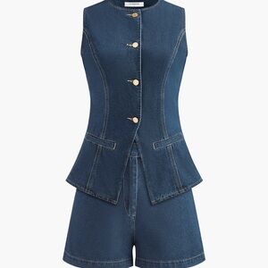 Commense Blue Denim Sleeveless Vest and Shorts Set